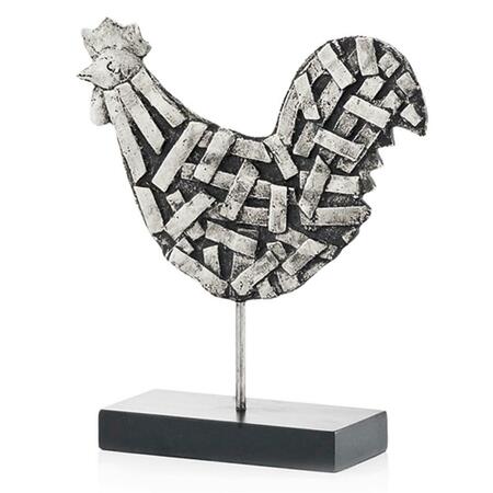 PALACEDESIGNS 3 x 9.5 x 10.5 in. Silver & Black Gallo Futurista Strap Rooster Sculpture PA3092289
